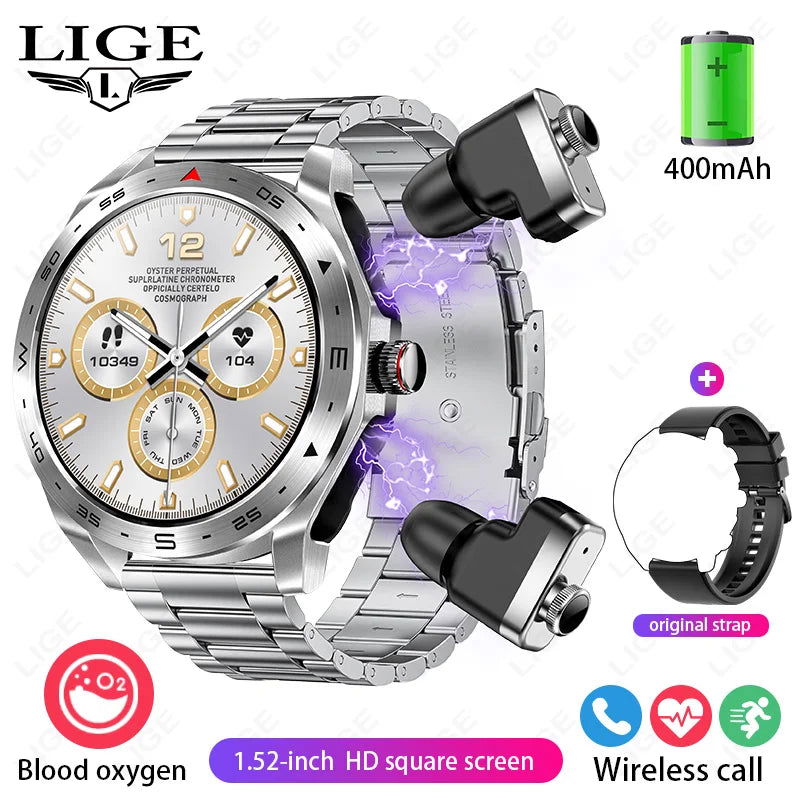 LIGE With Earbuds Bluetooth Headset Smartwatch Women Speaker Tracker Music Sport Watch Men Waterproof Smart Watch AMOLED Screen - LOCKDEALZ