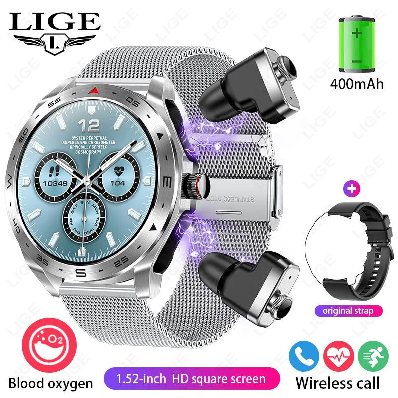 LIGE With Earbuds Bluetooth Headset Smartwatch Women Speaker Tracker Music Sport Watch Men Waterproof Smart Watch AMOLED Screen - LOCKDEALZ