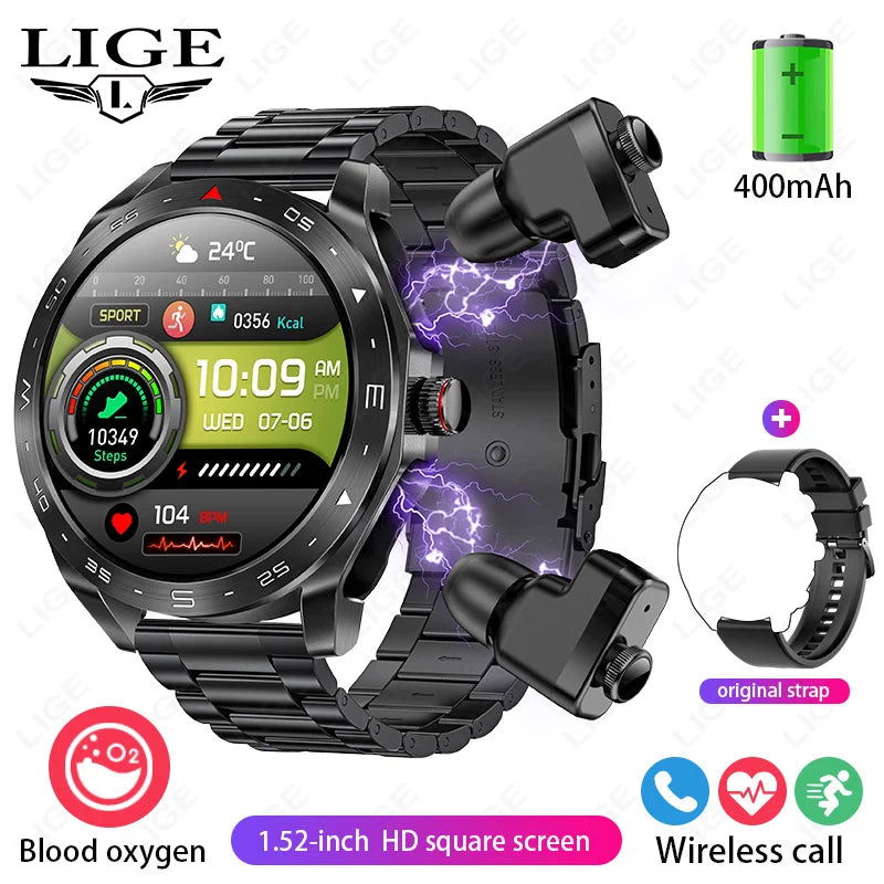 LIGE With Earbuds Bluetooth Headset Smartwatch Women Speaker Tracker Music Sport Watch Men Waterproof Smart Watch AMOLED Screen - LOCKDEALZ