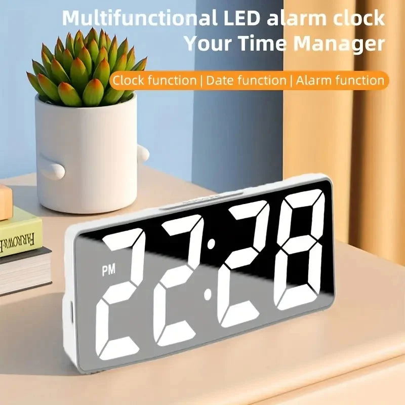 Latest Digital Clock LED Alarm Clock Bedroom Electronic Desktop Clock With Temperature Display Adjustable Brightness 12/24 Hours - LOCKDEALZ