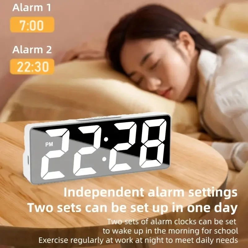 Latest Digital Clock LED Alarm Clock Bedroom Electronic Desktop Clock With Temperature Display Adjustable Brightness 12/24 Hours - LOCKDEALZ