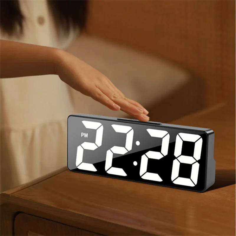 Latest Digital Clock LED Alarm Clock Bedroom Electronic Desktop Clock With Temperature Display Adjustable Brightness 12/24 Hours - LOCKDEALZ