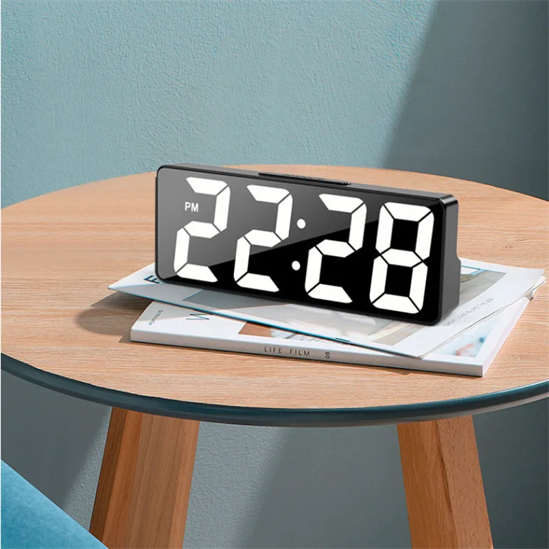 Latest Digital Clock LED Alarm Clock Bedroom Electronic Desktop Clock With Temperature Display Adjustable Brightness 12/24 Hours - LOCKDEALZ