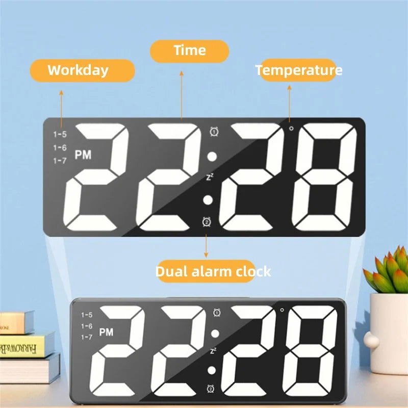 Latest Digital Clock LED Alarm Clock Bedroom Electronic Desktop Clock With Temperature Display Adjustable Brightness 12/24 Hours - LOCKDEALZ