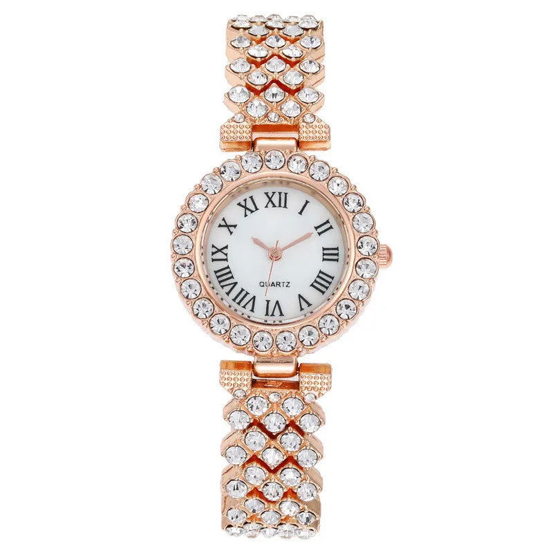 Luxury Women Shiny Bracelet Watches 2pcs Set Rose Gold Watch Fashion Ladies Elegant Quartz Diamond Wristwatch Female Reloj Mujer - LOCKDEALZ