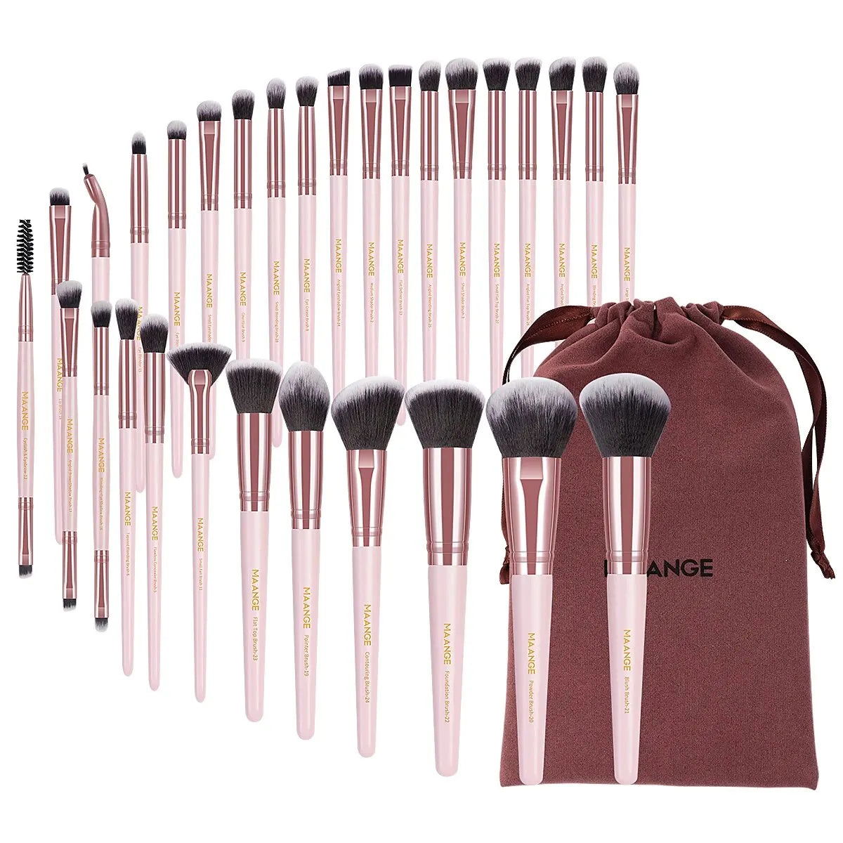 MAANGE 30pcs Professional Makeup Brush Set Foundation Concealers Eye Shadows Powder Blush Blending Brushes Beauty Tools with Bag - LOCKDEALZ