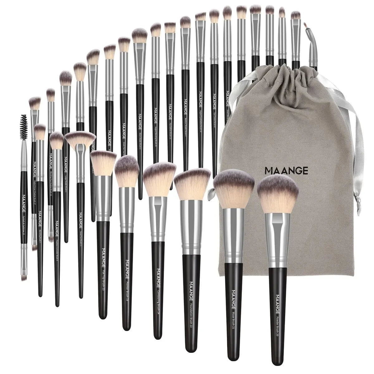 MAANGE 30pcs Professional Makeup Brush Set Foundation Concealers Eye Shadows Powder Blush Blending Brushes Beauty Tools with Bag - LOCKDEALZ