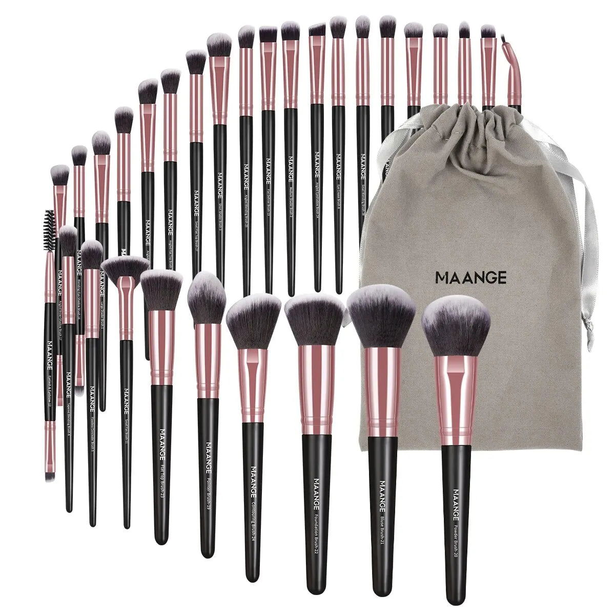 MAANGE 30pcs Professional Makeup Brush Set Foundation Concealers Eye Shadows Powder Blush Blending Brushes Beauty Tools with Bag - LOCKDEALZ
