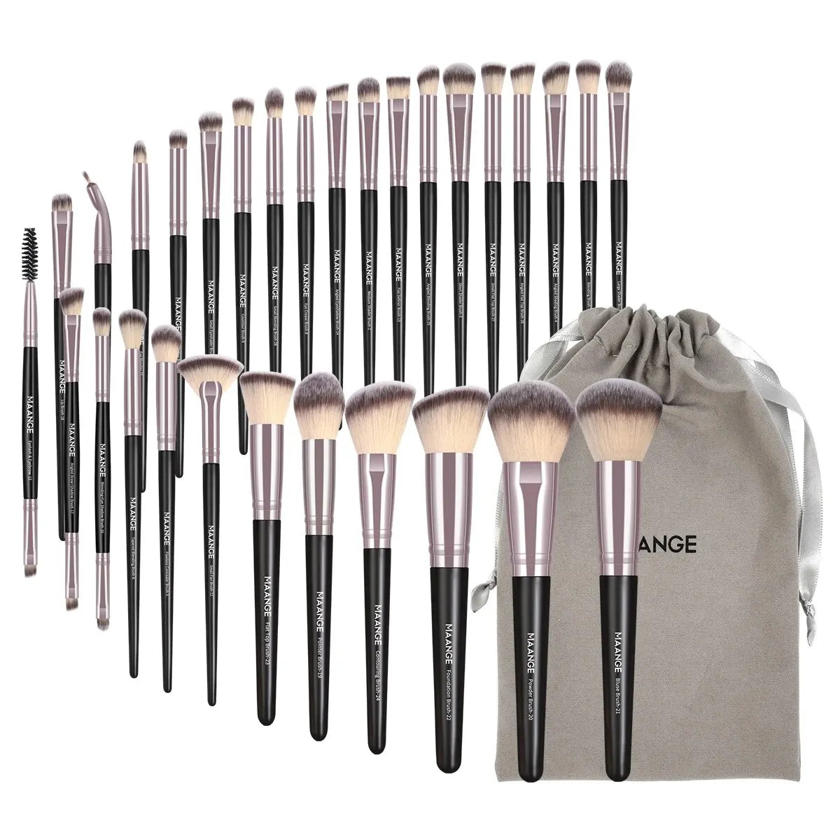 MAANGE 30pcs Professional Makeup Brush Set Foundation Concealers Eye Shadows Powder Blush Blending Brushes Beauty Tools with Bag - LOCKDEALZ