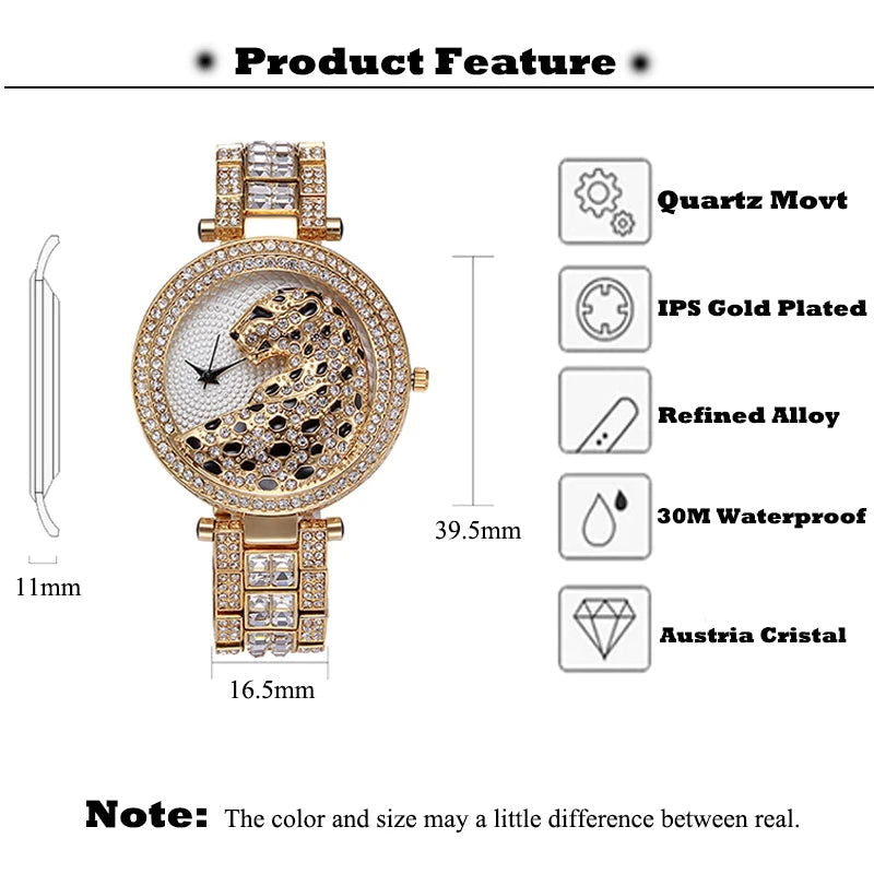 MISSFOX Women Quartz Watch Fashion Bling Casual Ladies Watch Female Quartz Gold Watch Crystal Diamond Leopard For Women Clock - LOCKDEALZ