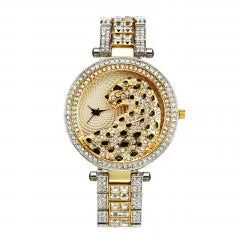 MISSFOX Women Quartz Watch Fashion Bling Casual Ladies Watch Female Quartz Gold Watch Crystal Diamond Leopard For Women Clock - LOCKDEALZ
