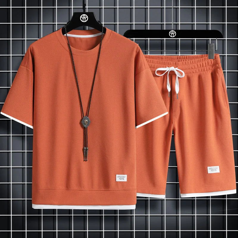 Men's Mesh T-shirt Sweatpants Suit Summer Fashion Casual Short-sleeved T-shirt Sportswear Outdoor Street Two-piece Set S-3XL - LOCKDEALZ