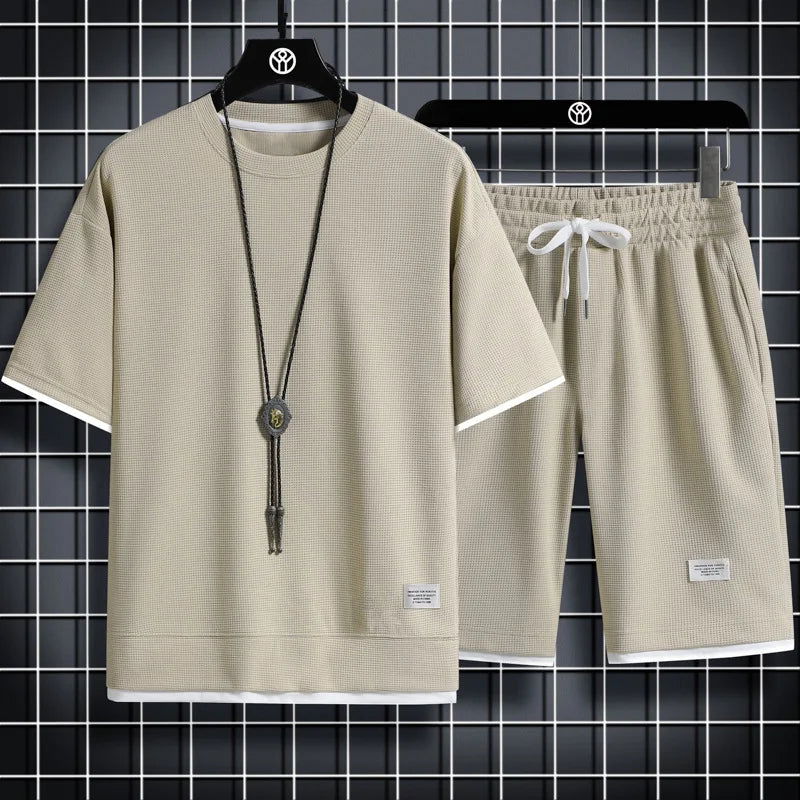 Men's Mesh T-shirt Sweatpants Suit Summer Fashion Casual Short-sleeved T-shirt Sportswear Outdoor Street Two-piece Set S-3XL - LOCKDEALZ