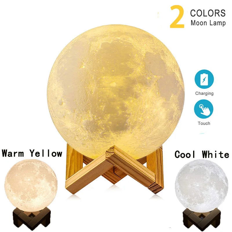 Moon Lamp Night Light Galaxy Lamp 16 Colors LED 3D Moon Light Touch Remote Control Rechargeable - LOCKDEALZ
