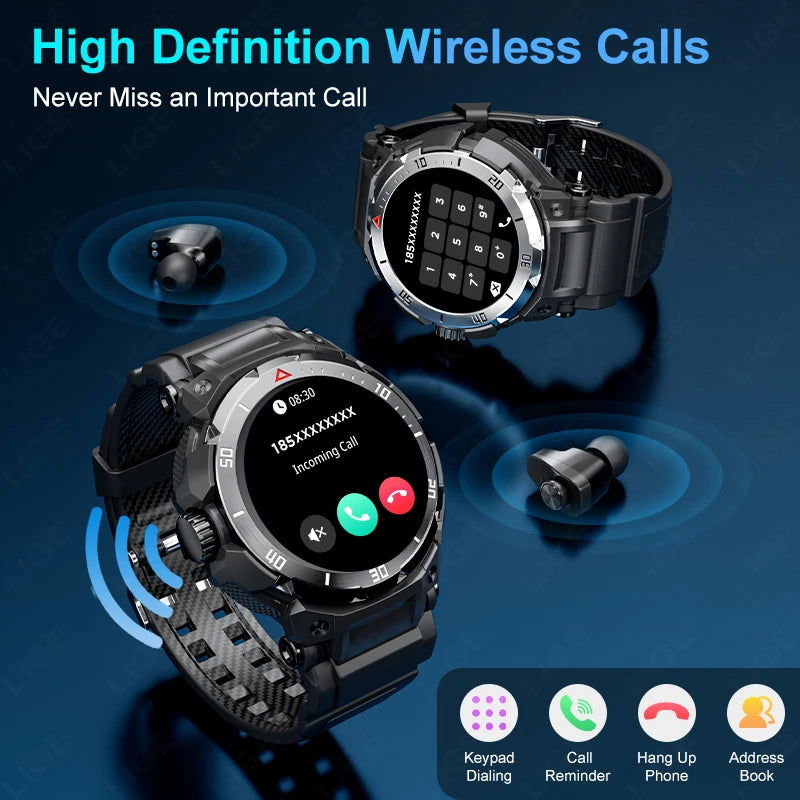 NFC 2 In 1 Bluetooth Headset Smart Watch TWS Music Talk With Earbuds 4 Hours Of Strong Sound Effects Music Lover Men SmartWatch - LOCKDEALZ