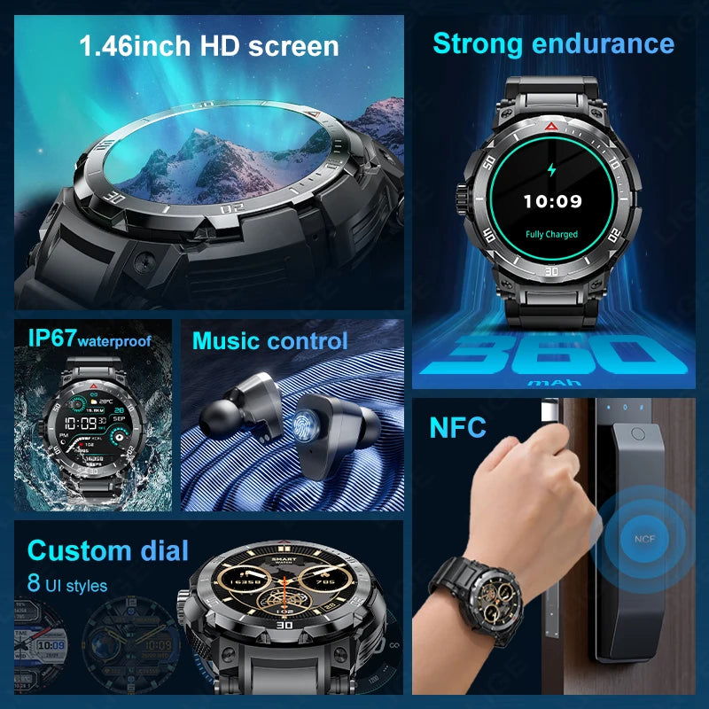 NFC 2 In 1 Bluetooth Headset Smart Watch TWS Music Talk With Earbuds 4 Hours Of Strong Sound Effects Music Lover Men SmartWatch - LOCKDEALZ