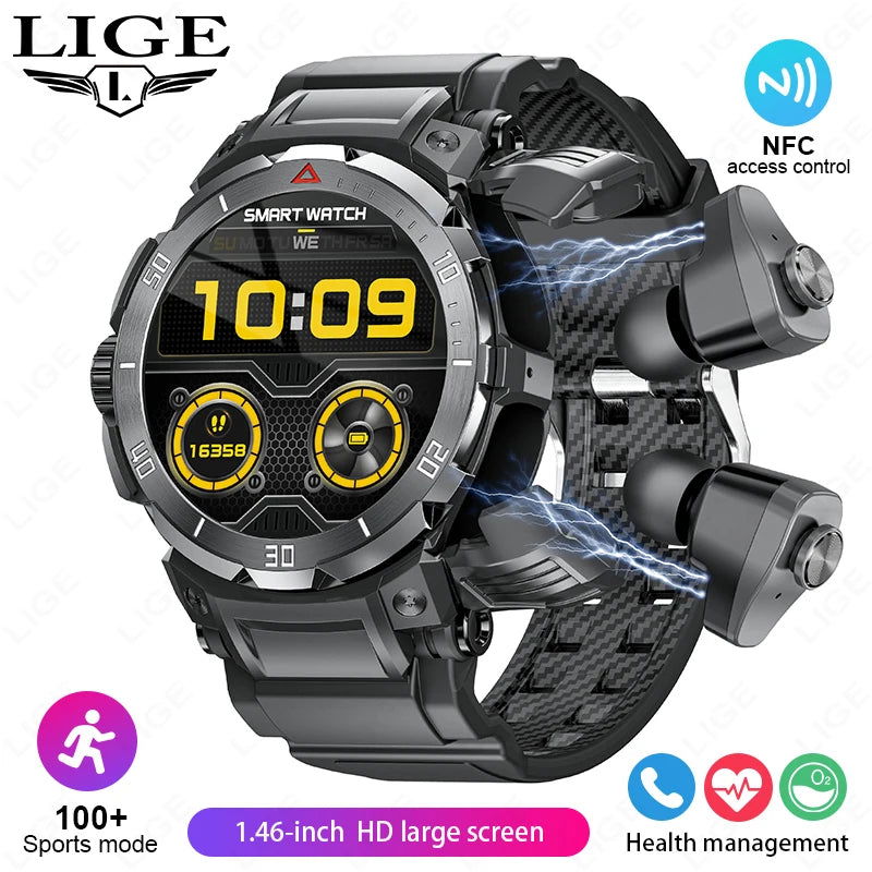 NFC 2 In 1 Bluetooth Headset Smart Watch TWS Music Talk With Earbuds 4 Hours Of Strong Sound Effects Music Lover Men SmartWatch - LOCKDEALZ