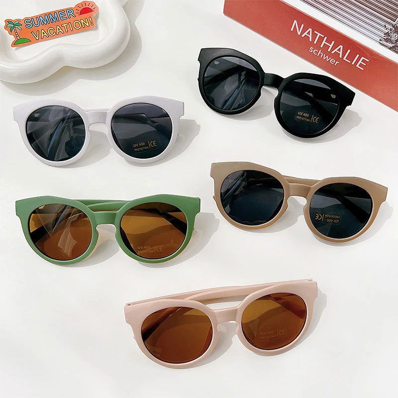 New Children Vintage Frosted Round Outdoor Sun Protection Sunglasses Baby Girls Acrylic UV400 Sunglasses Kids Fashion Glasses - LOCKDEALZ