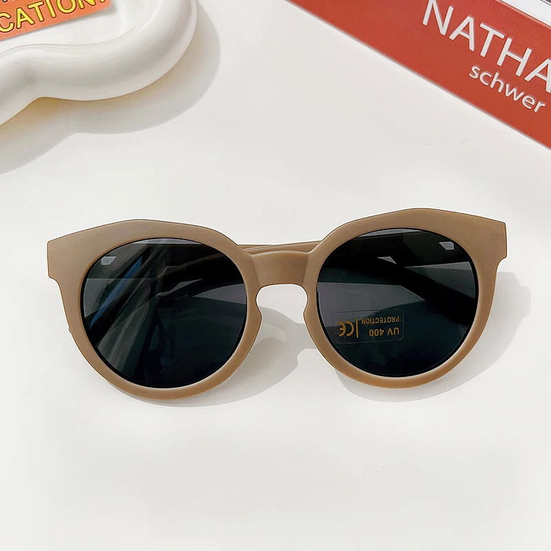 New Children Vintage Frosted Round Outdoor Sun Protection Sunglasses Baby Girls Acrylic UV400 Sunglasses Kids Fashion Glasses - LOCKDEALZ