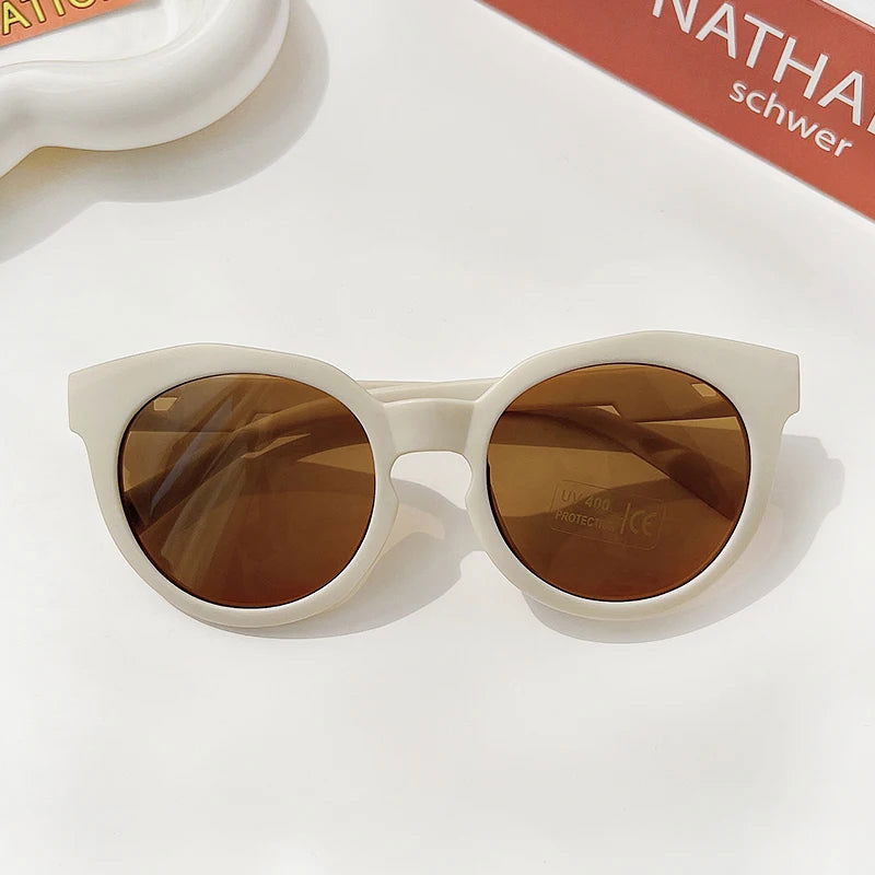 New Children Vintage Frosted Round Outdoor Sun Protection Sunglasses Baby Girls Acrylic UV400 Sunglasses Kids Fashion Glasses - LOCKDEALZ