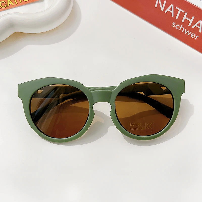 New Children Vintage Frosted Round Outdoor Sun Protection Sunglasses Baby Girls Acrylic UV400 Sunglasses Kids Fashion Glasses - LOCKDEALZ