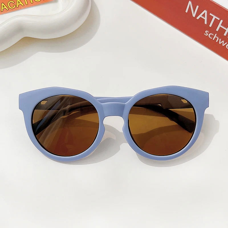 New Children Vintage Frosted Round Outdoor Sun Protection Sunglasses Baby Girls Acrylic UV400 Sunglasses Kids Fashion Glasses - LOCKDEALZ