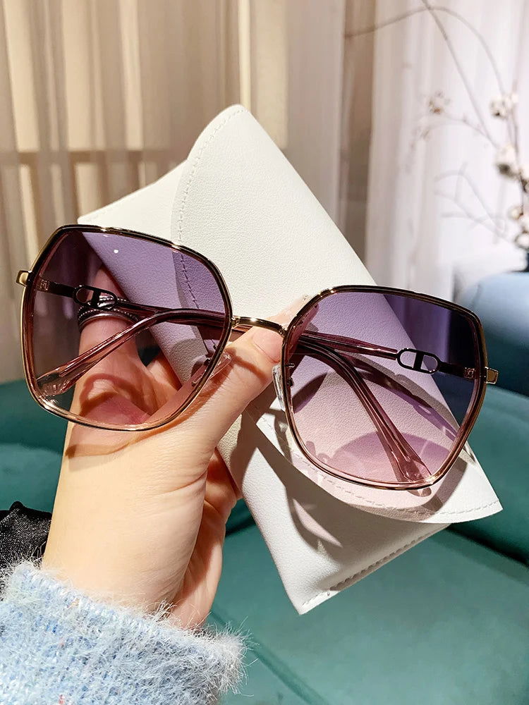 New Fashion Polarized Sunglasses Women UV400 Gradient Lens Sun Glasses Oversized Retro Square Luxury Brand Oculus - LOCKDEALZ