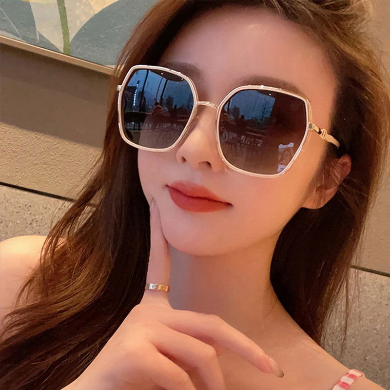New Fashion Polarized Sunglasses Women UV400 Gradient Lens Sun Glasses Oversized Retro Square Luxury Brand Oculus - LOCKDEALZ