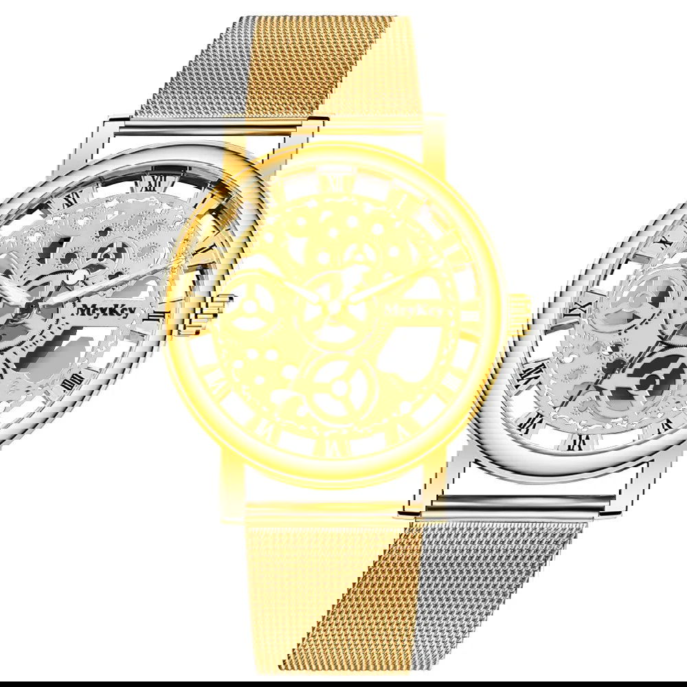 New Fashion Top Women Hollow Skeleton Faux Mechanical Watch Ladies Metal Mesh Quartz Wrist Watches For Female Relogio Feminino - LOCKDEALZ