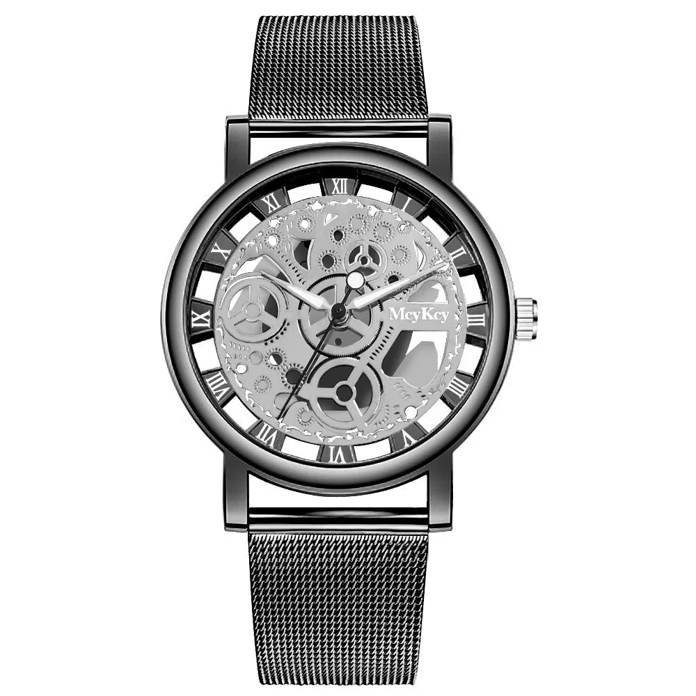 New Fashion Top Women Hollow Skeleton Faux Mechanical Watch Ladies Metal Mesh Quartz Wrist Watches For Female Relogio Feminino - LOCKDEALZ