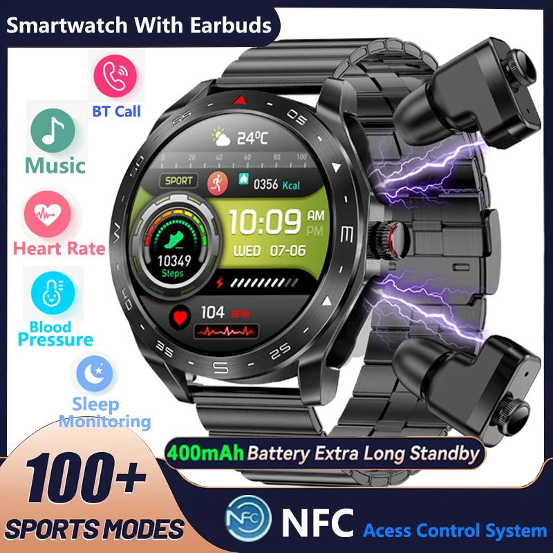 New Upgraded 2-in-1 Earphone Smart Watch Men Women NFC Bluetooth Call Health Monitoring For Huawei Xiaomi Android IOS Apple - LOCKDEALZ