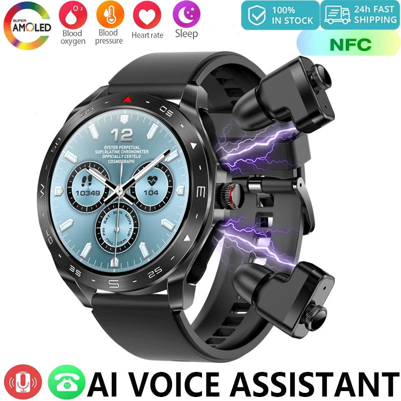 New Upgraded 2-in-1 Earphone Smart Watch Men Women NFC Bluetooth Call Health Monitoring For Huawei Xiaomi Android IOS Apple - LOCKDEALZ