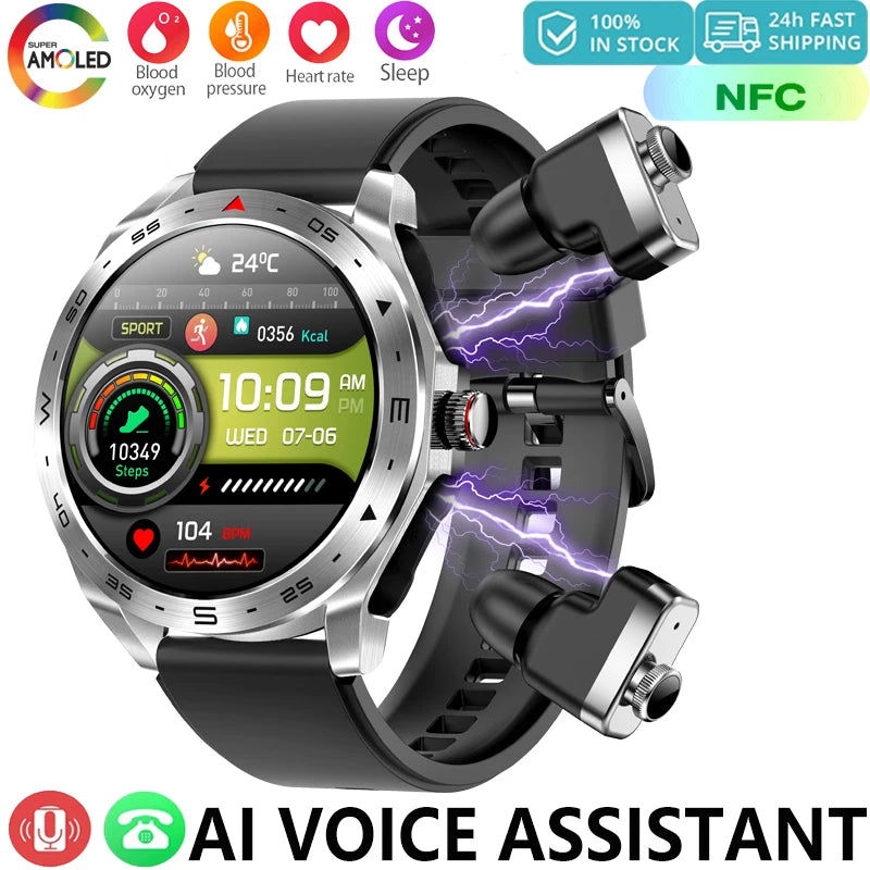 New Upgraded 2-in-1 Earphone Smart Watch Men Women NFC Bluetooth Call Health Monitoring For Huawei Xiaomi Android IOS Apple - LOCKDEALZ