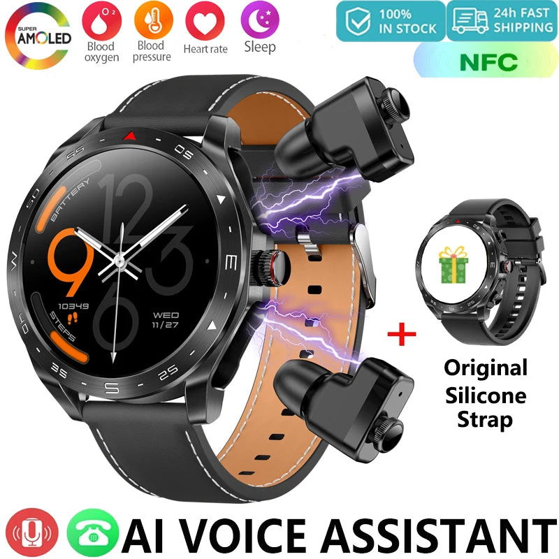 New Upgraded 2-in-1 Earphone Smart Watch Men Women NFC Bluetooth Call Health Monitoring For Huawei Xiaomi Android IOS Apple - LOCKDEALZ