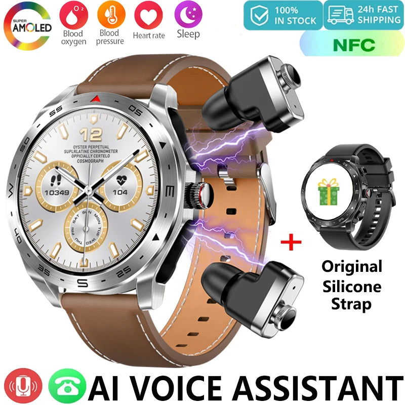New Upgraded 2-in-1 Earphone Smart Watch Men Women NFC Bluetooth Call Health Monitoring For Huawei Xiaomi Android IOS Apple - LOCKDEALZ