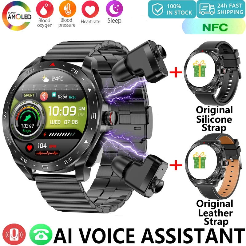 New Upgraded 2-in-1 Earphone Smart Watch Men Women NFC Bluetooth Call Health Monitoring For Huawei Xiaomi Android IOS Apple - LOCKDEALZ