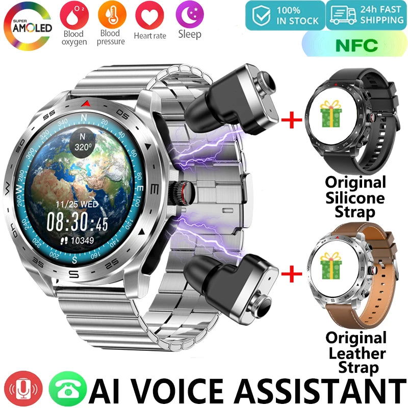 New Upgraded 2-in-1 Earphone Smart Watch Men Women NFC Bluetooth Call Health Monitoring For Huawei Xiaomi Android IOS Apple - LOCKDEALZ