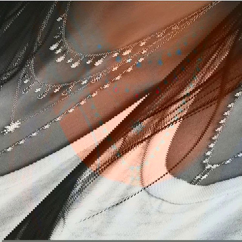New Vintage Crystal Geometry Star Moon Lock Necklace For Women 2020 Boho Multi-level Pendants Necklaces Chokers Jewelry Gift - LOCKDEALZ