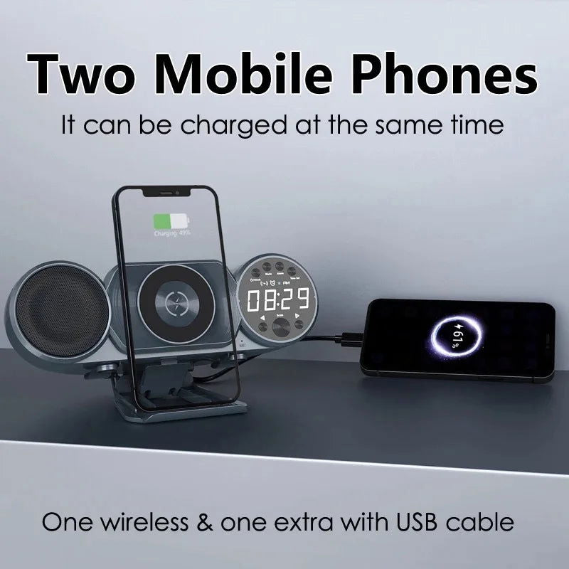 New Wireless Charging Bluetooth Speaker FM Radio TF AUX USB - LOCKDEALZ