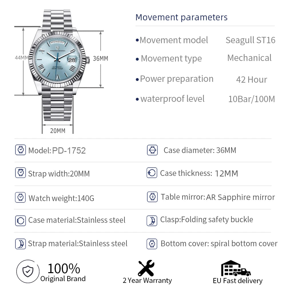 PAGANI DESIGN 2024 New DD36 Men's Watches Top brand Luxury Mechanical Automatic Watch Men AR Sapphire Wristwatch Men 10Bar ST16 - LOCKDEALZ