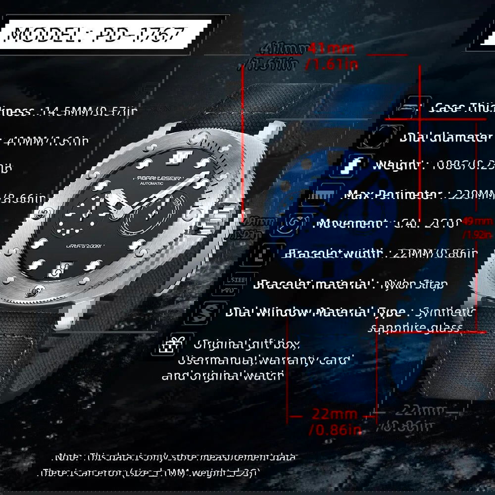 PAGANI Design New Men Automatic Mechanical Watches Diver Watch For Top Brand Luxury 200M Waterproof AR Sapphire Watch for Men - LOCKDEALZ