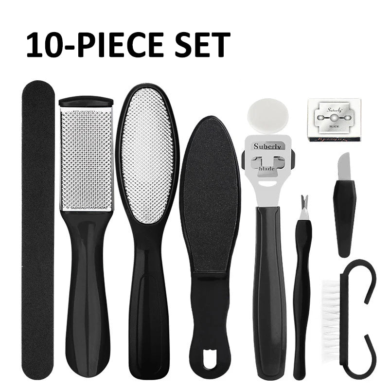 Pedicure Set Peeling and Exfoliating Calluses Foot Scrubbing Brush Stainless Steel Double-sided Foot Care Pedal Stone 10 in 1 - LOCKDEALZ