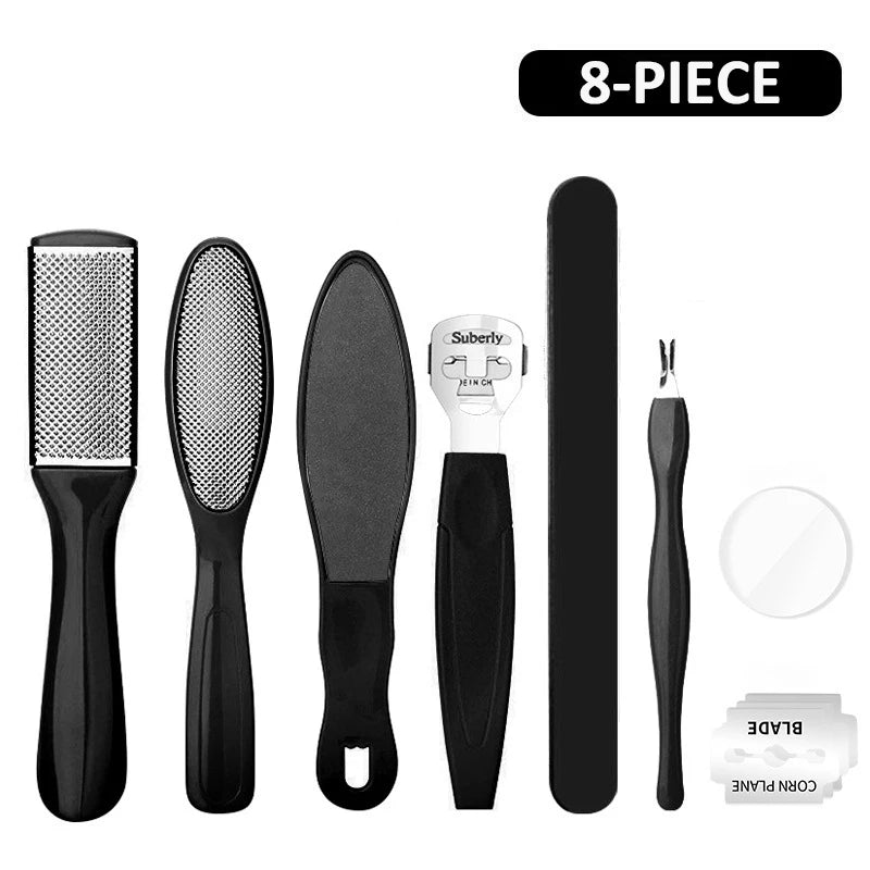 Pedicure Set Peeling and Exfoliating Calluses Foot Scrubbing Brush Stainless Steel Double-sided Foot Care Pedal Stone 10 in 1 - LOCKDEALZ