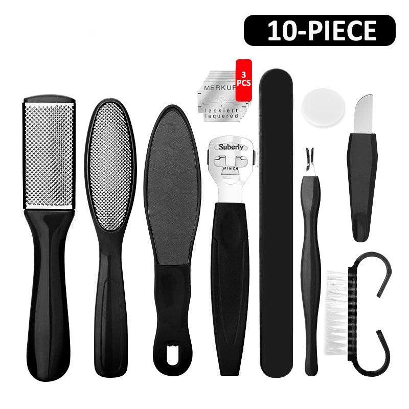 Pedicure Set Peeling and Exfoliating Calluses Foot Scrubbing Brush Stainless Steel Double-sided Foot Care Pedal Stone 10 in 1 - LOCKDEALZ