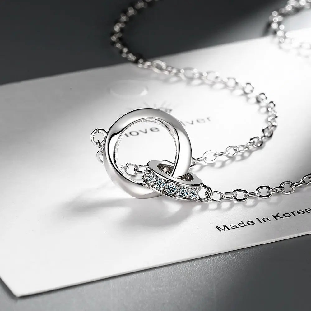 S925 Sterling Silver Full Diamond Zircon Simple Möbius Ring Clavicle Chain Women's Necklace - LOCKDEALZ