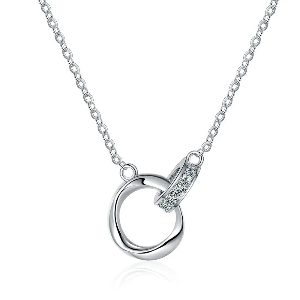 S925 Sterling Silver Full Diamond Zircon Simple Möbius Ring Clavicle Chain Women's Necklace - LOCKDEALZ