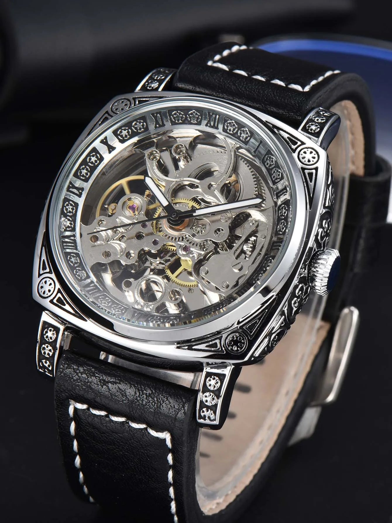men watches 2024   retro style automatic watch for men skeleton carve waterproof leather no logo watch free shipping items - LOCKDEALZ