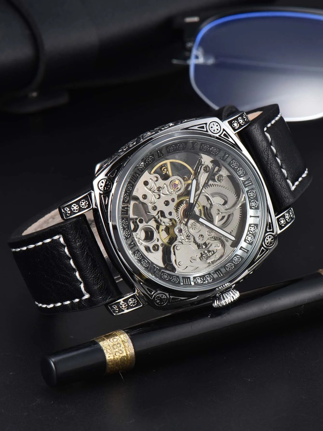 men watches 2024   retro style automatic watch for men skeleton carve waterproof leather no logo watch free shipping items - LOCKDEALZ