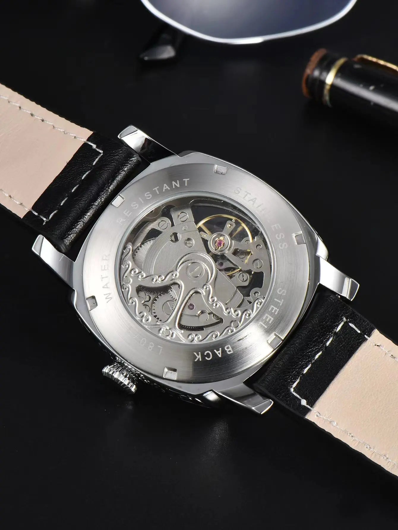 men watches 2024   retro style automatic watch for men skeleton carve waterproof leather no logo watch free shipping items - LOCKDEALZ
