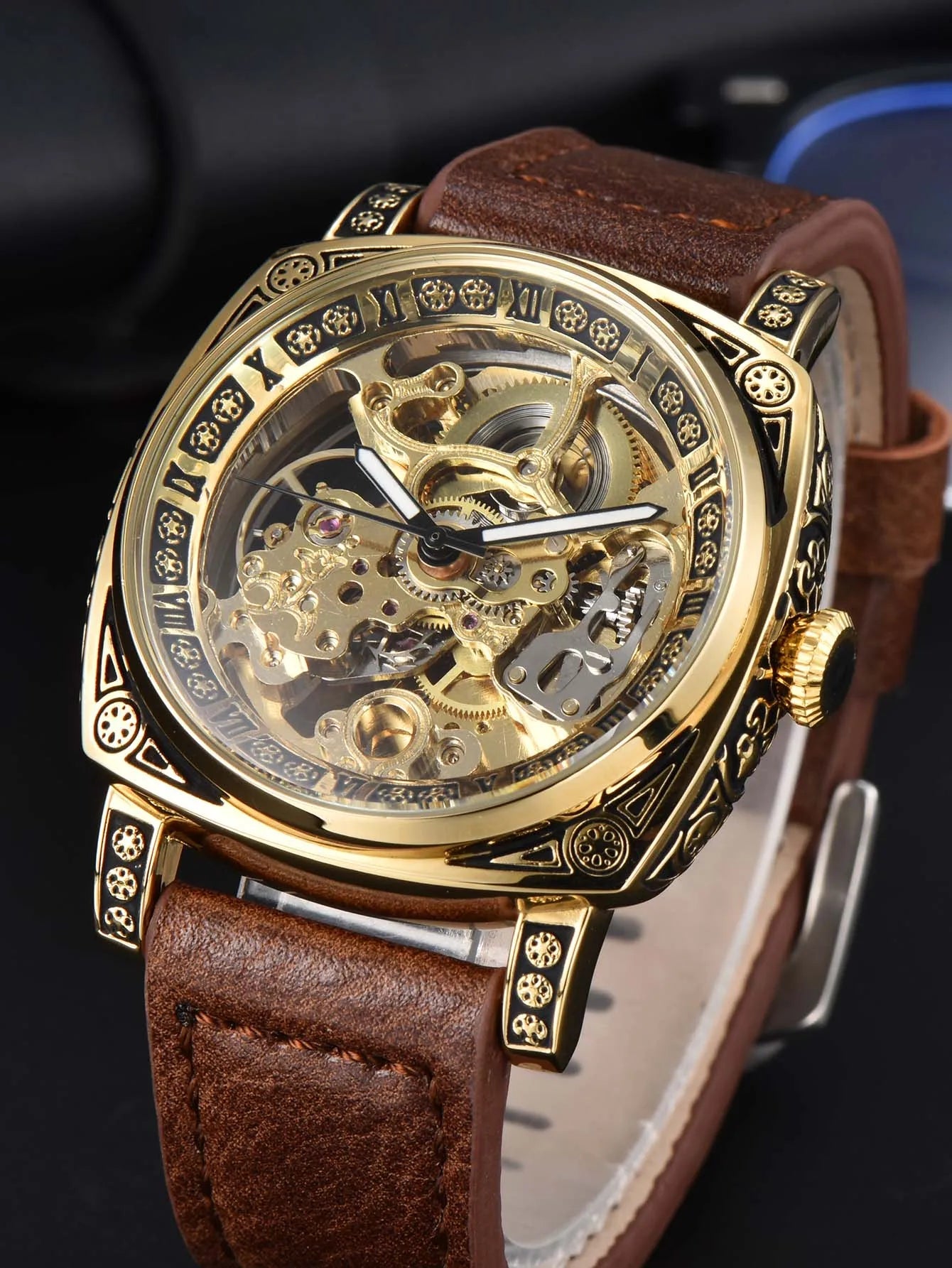 men watches 2024   retro style automatic watch for men skeleton carve waterproof leather no logo watch free shipping items - LOCKDEALZ